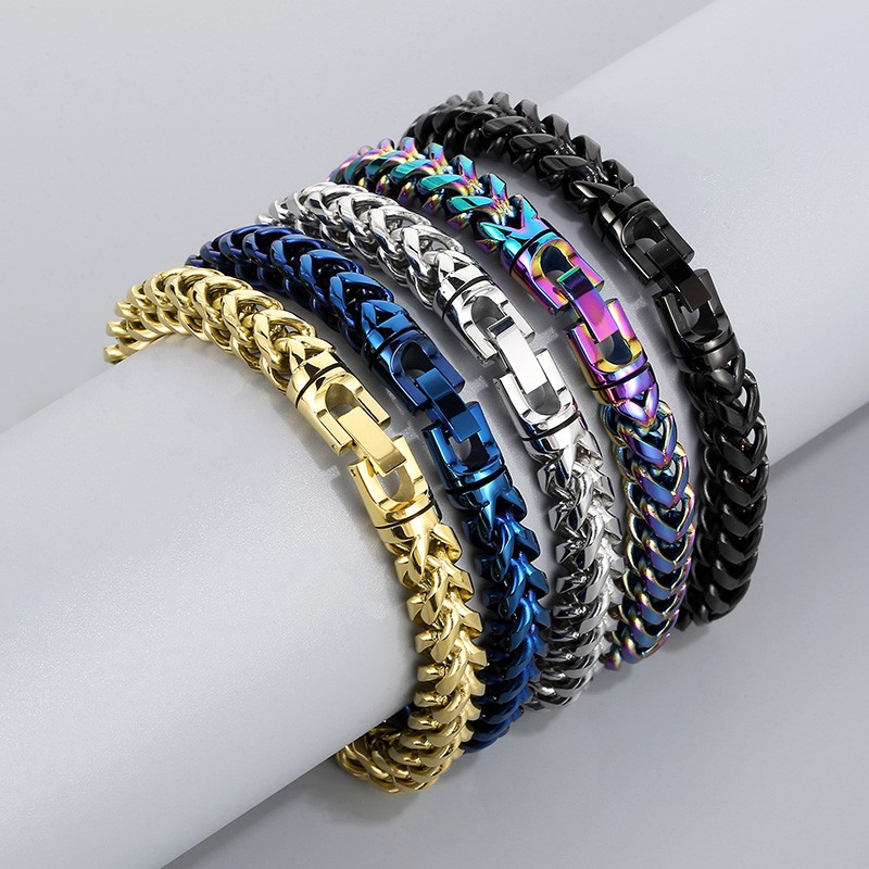 Ceramic Link Bracelet - 男性用レインボーヘリンボーンブレスレット,ヒップホップ,316lステンレススチール,マルチカラー,オートバイパーティー用ジュエリー,10mm