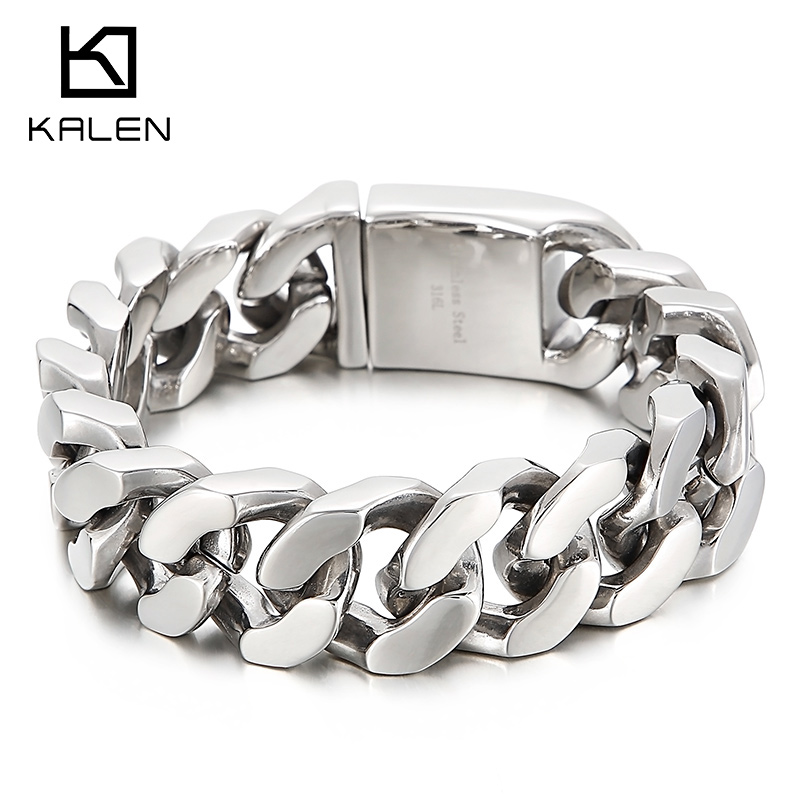 Ceramic Link Bracelet - Kalen-ステンレス鋼のリンクチェーンブレスレット,22cm,男性用,大きなチェーン,パンクスタイルのジュエリーアクセサリー