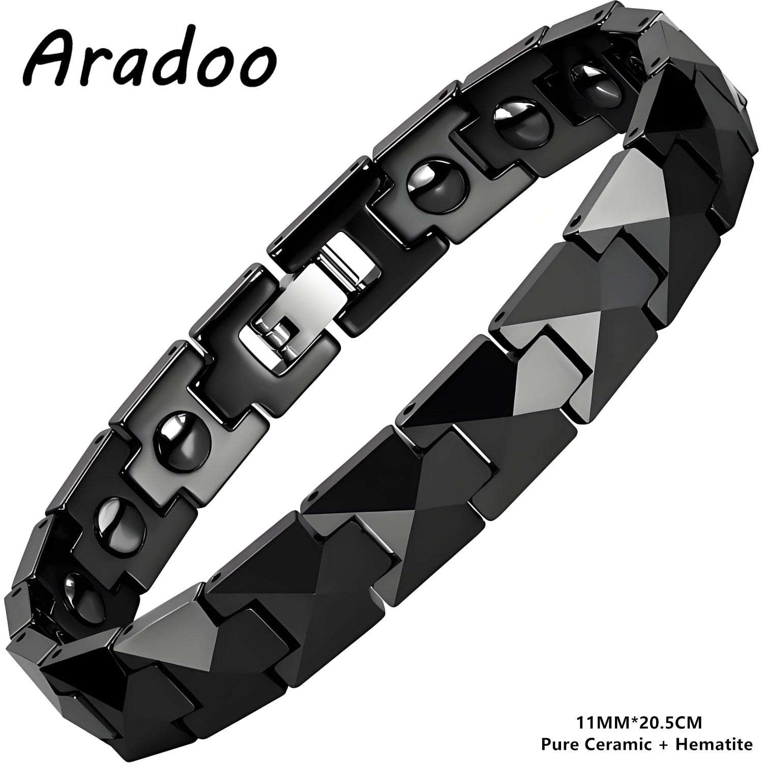 Ceramic Link Bracelet - ARADOO プレミアムセラミックブレスレットピラミッド型デザインヘマタイト磁気治療リストバンドジュエリーギフト