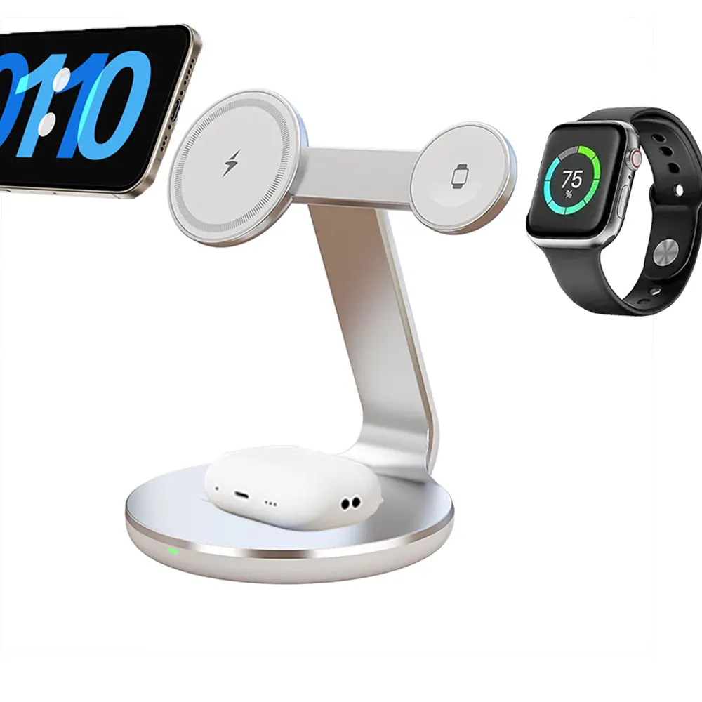 3in1ワイヤレス充電スタンド 360度回転 3つの充電ポー - Wireless Charger Watch のレビューと価格