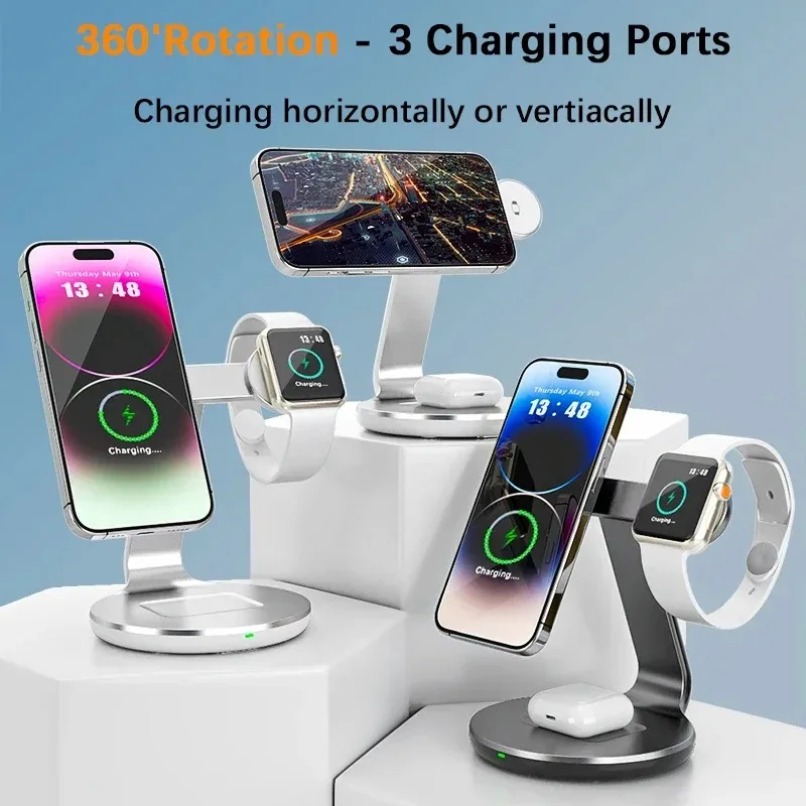 3in1ワイヤレス充電スタンド 360度回転 3つの充電ポー - Wireless Charger Watch のレビューと価格