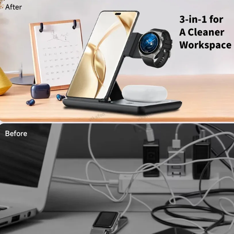 3 in 1 折りたたみ式ワイヤレス充電器デスクスタンド S - Watch Charger Cable のレビューと価格