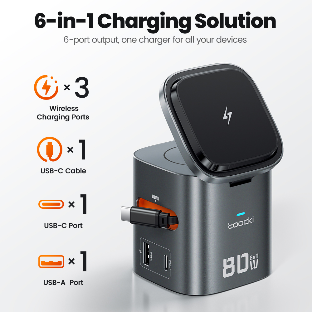 Toocki 80W 6-in-1 GaN充電ステーション  - Wireless Charger Watch のレビューと価格