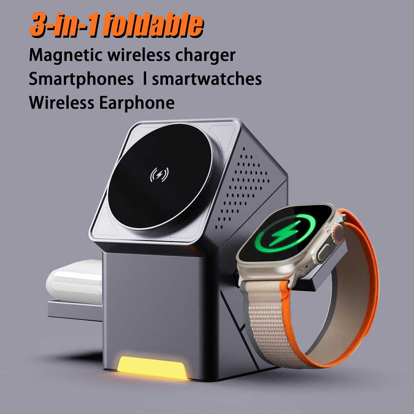 3 in 1 マグネット式ワイヤレス充電器 折りたたみ式 1 - Wireless Charger Watch のレビューと価格